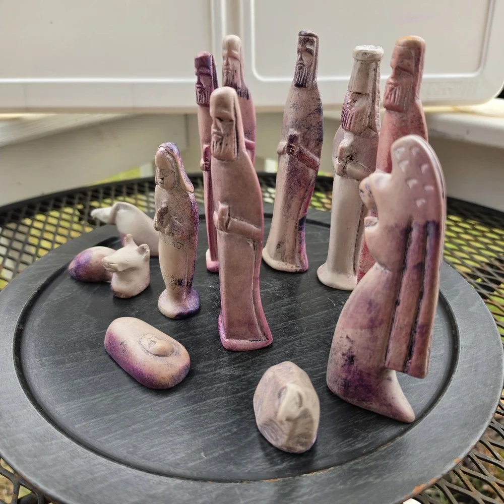 Vintage Hand-Carved Kisii Soapstone Nativity Set (12-Piece) – Made in Kenya